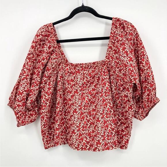 Apiece Apart Gali Shirred Puffed Sleeve Square Neckline Floral Crop Top NEW Med - Picture 2 of 8